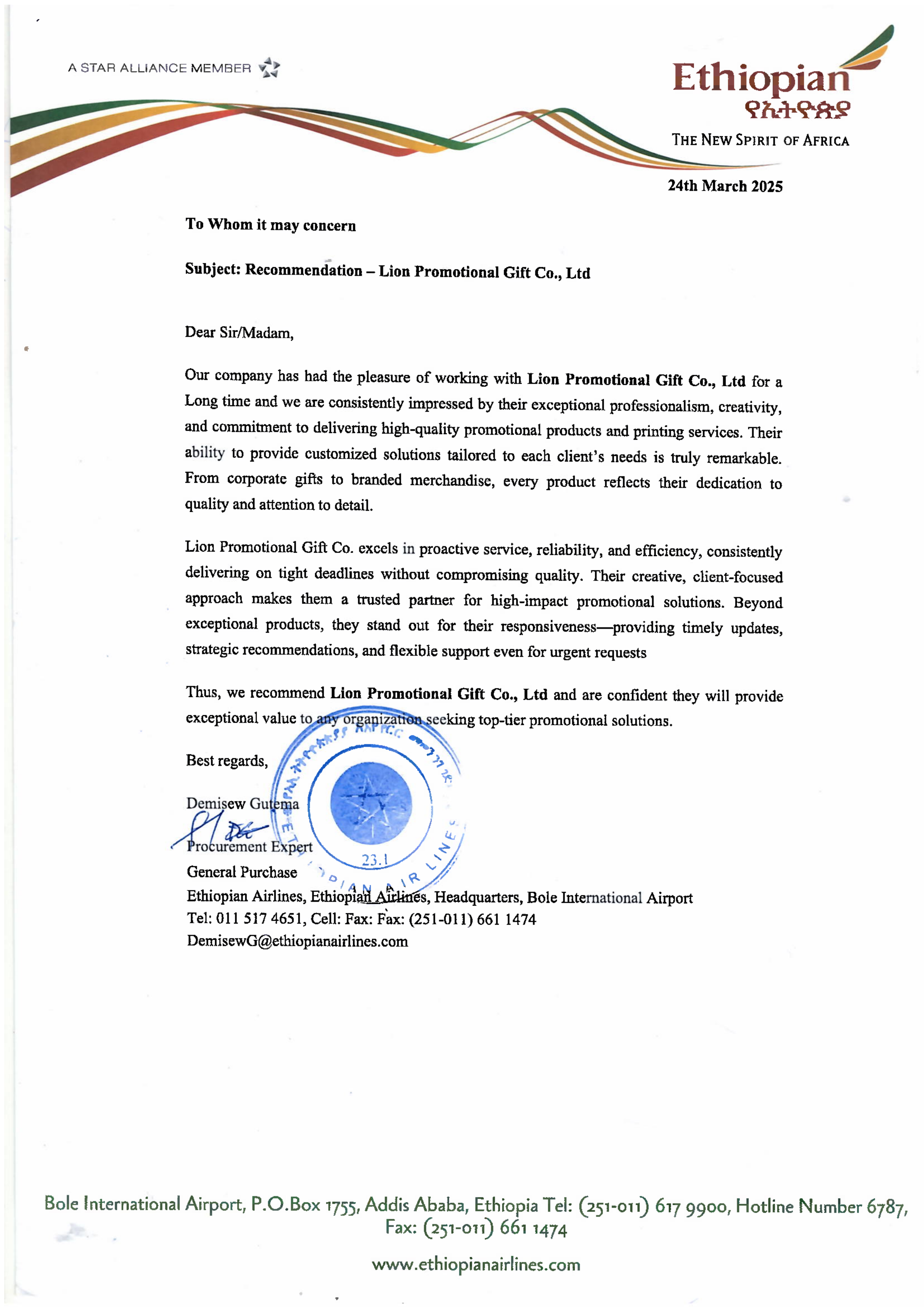 Testimonio Ethiopian Airlines